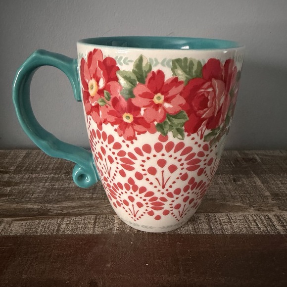 The Pioneer Woman Other - The Pioneer Woman 20oz Extra Large Floral Mug Teal White Red